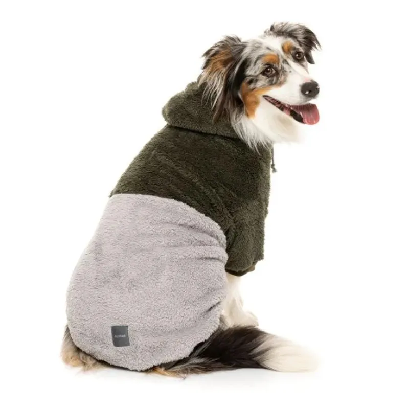 Two-Tone Teddy Hoodie | Moss   Grey