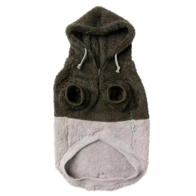 Two-Tone Teddy Hoodie | Moss   Grey