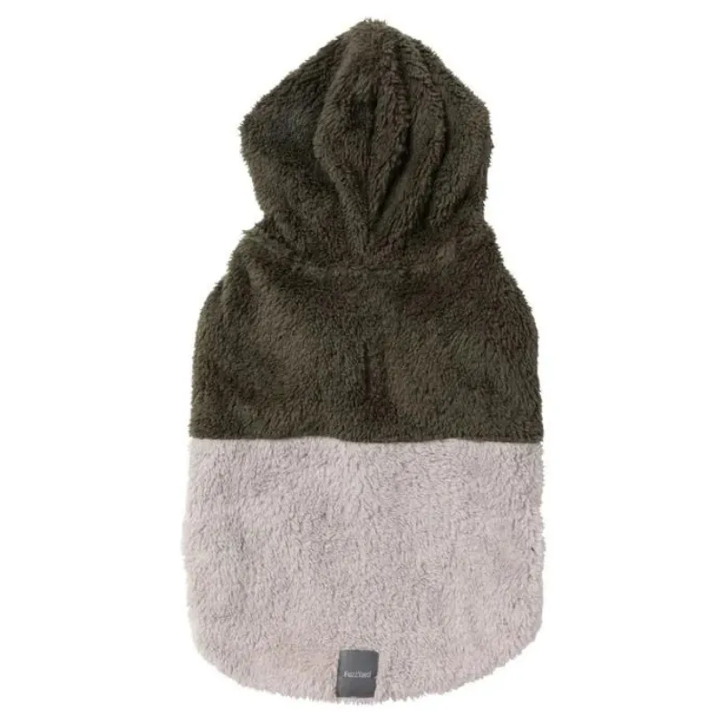 Two-Tone Teddy Hoodie | Moss   Grey