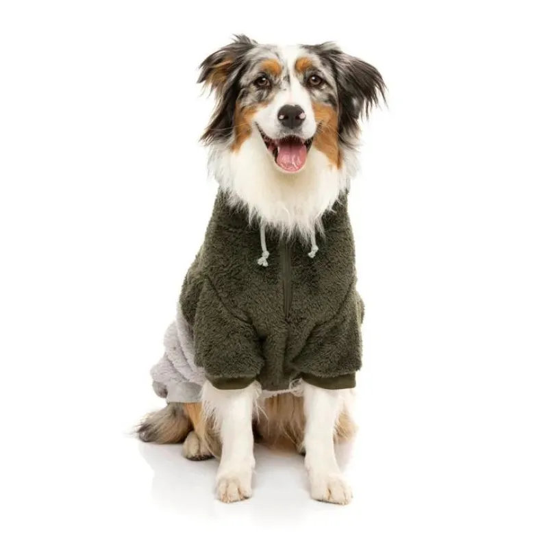 Two-Tone Teddy Hoodie | Moss   Grey