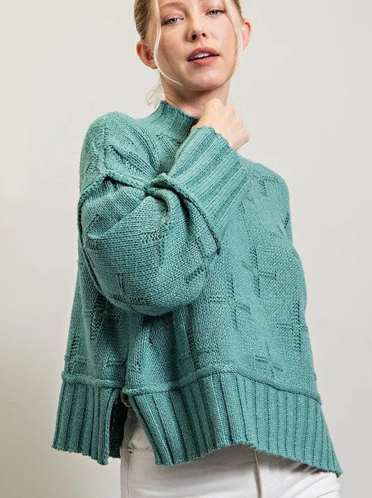 Up Your Sweater Game Oversized Knit Sweater with Cross Pattern