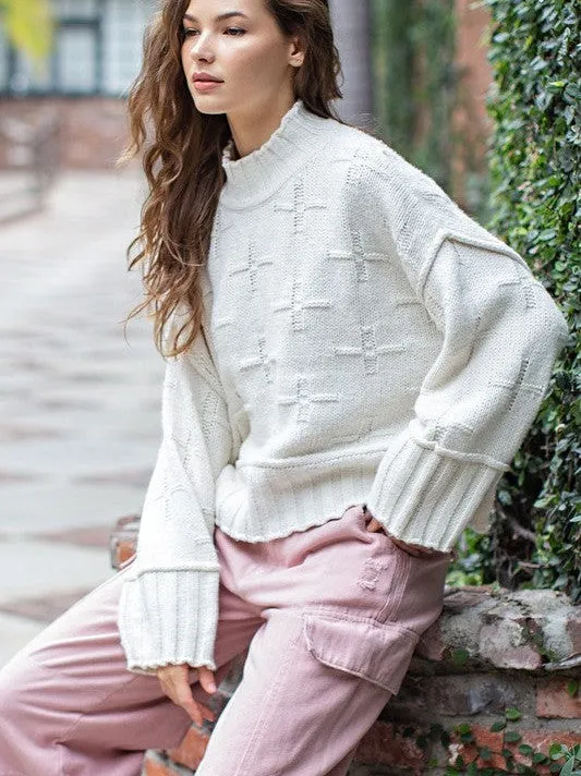 Up Your Sweater Game Oversized Knit Sweater with Cross Pattern