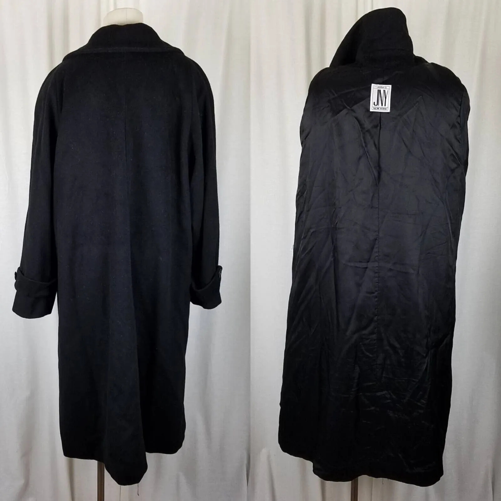 Vintage Jones New York Long Maxi Pure Wool Stroller Coat Peacoat Womens L Black