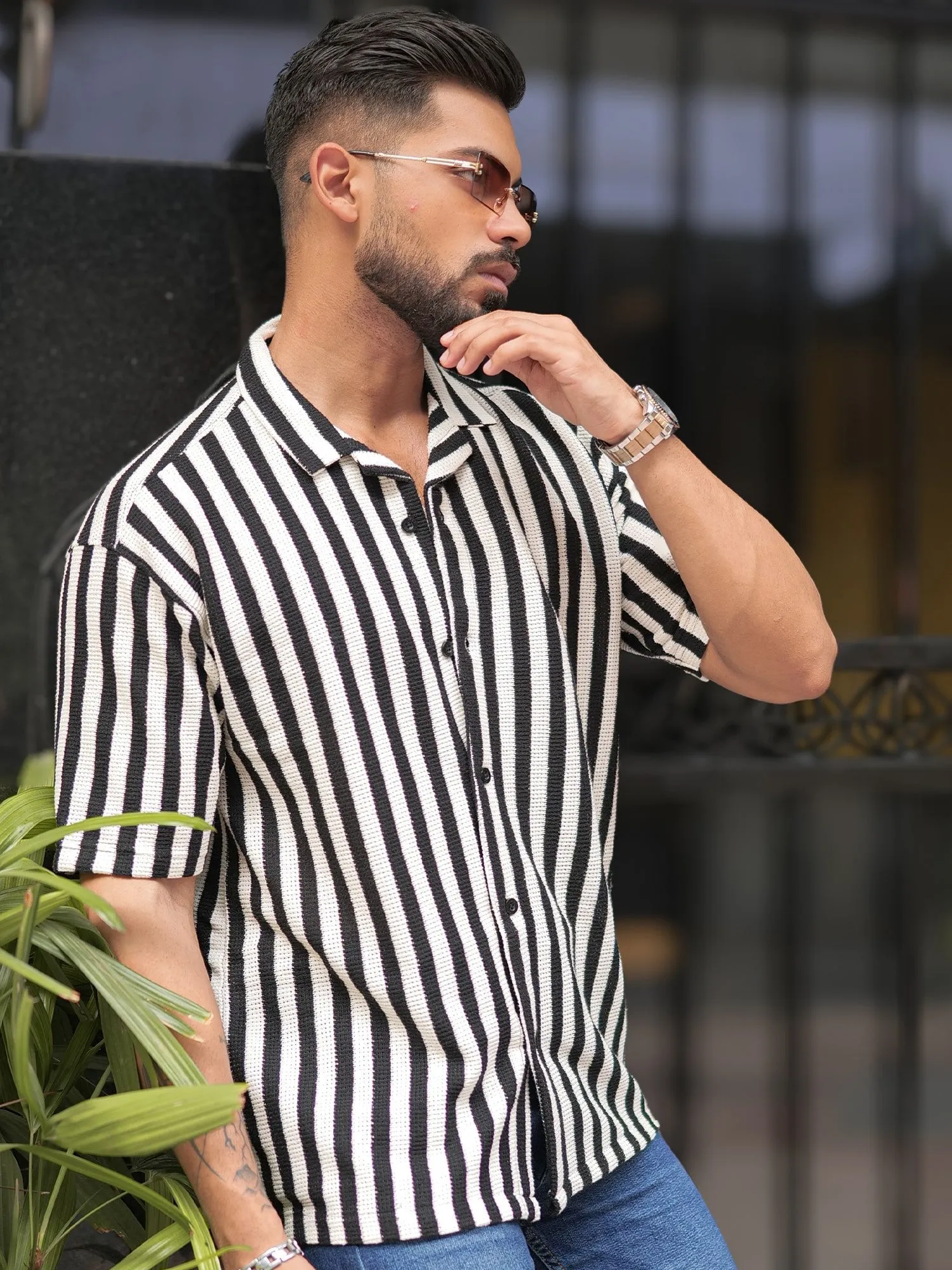 Waffle Flatknit Cotton White Shirt