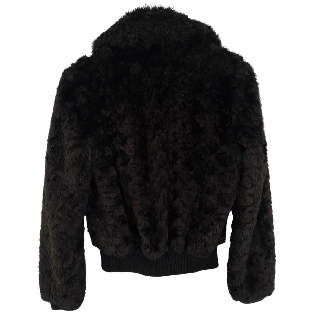 Warehouse Faux Fur Bomber Biker Jacket Black SIZE 8