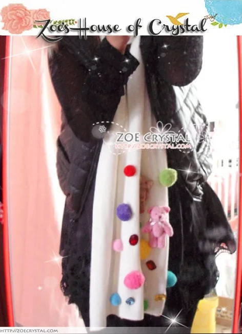 WINNER Sheepskin Wool SCARF with Teddy Bear Fur Ball