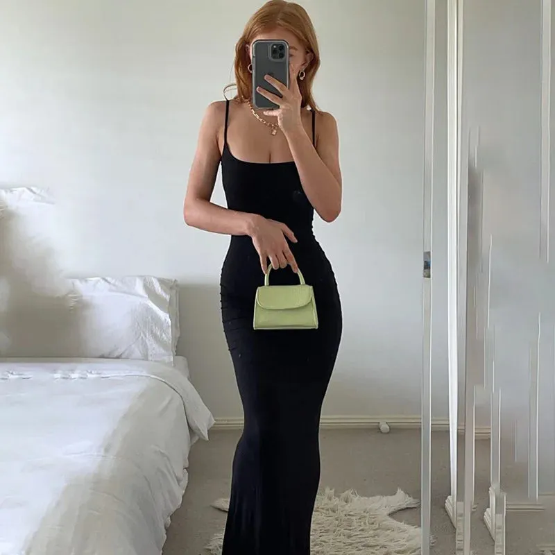 Wjczt Satin Slip Sleeveless Backless Maxi Dress Women 2023 Y2K Summer Bodycon Elegant Sexy Outfits Ladies Birthday Party Club Sundress