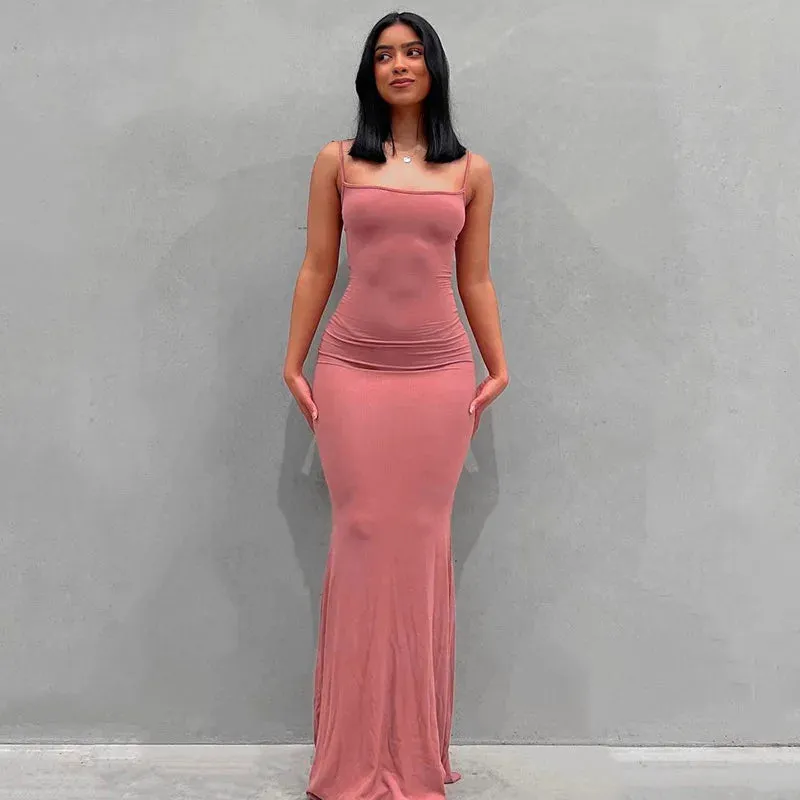 Wjczt Satin Slip Sleeveless Backless Maxi Dress Women 2023 Y2K Summer Bodycon Elegant Sexy Outfits Ladies Birthday Party Club Sundress