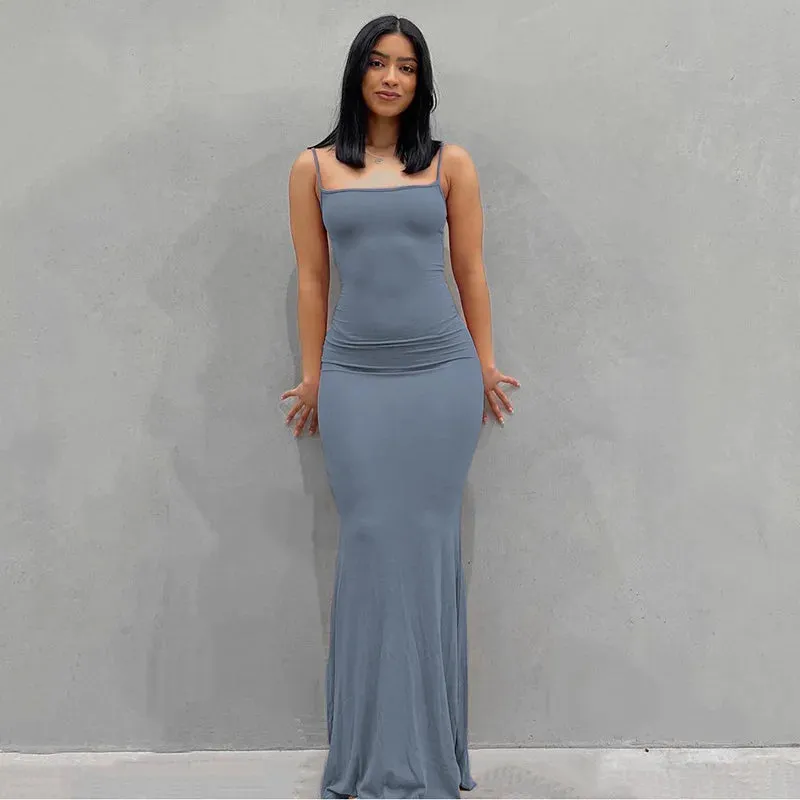 Wjczt Satin Slip Sleeveless Backless Maxi Dress Women 2023 Y2K Summer Bodycon Elegant Sexy Outfits Ladies Birthday Party Club Sundress