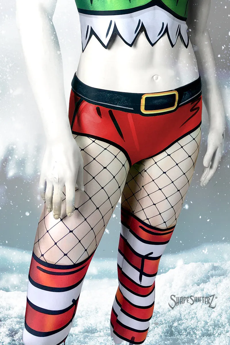 Women's Body-Mapped Cartoon 'ELF FAUX FISHNET LEGGINGS' - Bodycon